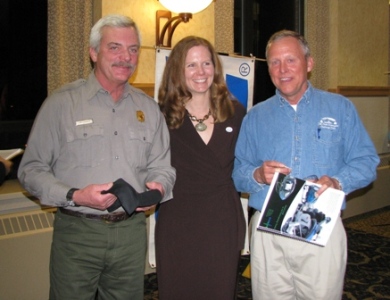 Jim Evanoff of Yellowstone National Park, Dr. Lori Fussell who with Bill Paddleford, wereco-founders of the Clean Snowmobile Challenge, and Ed Klim, president, International Snowmobile Manufacturers Association 